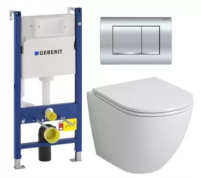 Комплект 3 в 1 инсталляция Geberit Duofix Delta30 458.163.21.1 + Унитаз подвесной Grossman GR-4455S + кнопка хром