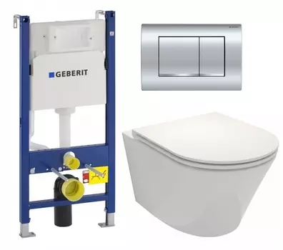 Комплект 3 в 1 инсталляция Geberit Duofix Delta30 458.163.21.1 + Унитаз подвесной Jacob Delafon Rodin+ EDY102-00 + кнопка хром