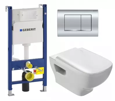 Комплект 3 в 1 инсталляция Geberit Duofix Delta30 458.163.21.1 + Унитаз подвесной Jacob Delafon Struktura EDE102-00 + кнопка хром