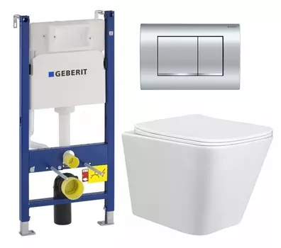 Комплект 3 в 1 инсталляция Geberit Duofix Delta30 458.163.21.1 + Унитаз подвесной Taliente Correto CR25200 + кнопка хром