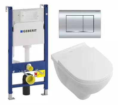Комплект 3 в 1 инсталляция Geberit Duofix Delta30 458.163.21.1 + Унитаз подвесной Villeroy & Boch O Novo Directflush + кнопка хром