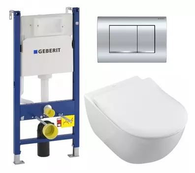 Комплект 3 в 1 инсталляция Geberit Duofix Delta30 458.163.21.1 + Унитаз подвесной Villeroy & Boch Subway 2.0 5614R201 + кнопка хром
