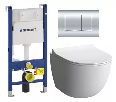 Комплект 3 в 1 инсталляция Geberit Duofix Delta30 458.163.21.1 + Унитаз подвесной VitrA Sento 7748В003-0075 + кнопка хром