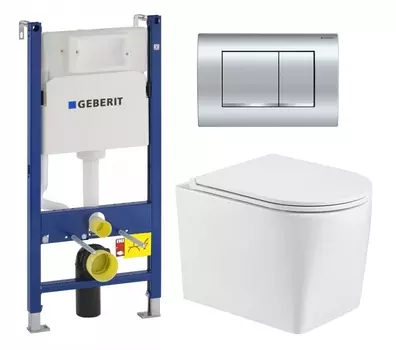 Комплект 3 в 1 инсталляция Geberit Duofix Delta30 458.163.21.1 + Унитаз подвесной WeltWasser Nesenbach 004 GL-WT + кнопка хром