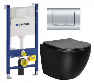 Комплект 3 в 1 инсталляция Geberit Duofix Delta30 458.163.21.1 + Унитаз Vincea Globo VT1-14MB + кнопка хром