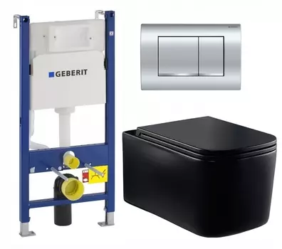 Комплект 3 в 1 инсталляция Geberit Duofix Delta30 458.163.21.1 + Унитаз Vincea Ultra Rimless VT1-32MB + кнопка хром