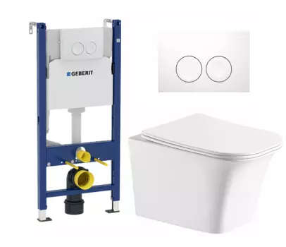 Комплект 3 в 1 инсталляция Geberit Duofix Delta + Подвесной унитаз CeruttiSpa Arno Aria CT7839 + кнопка белая
