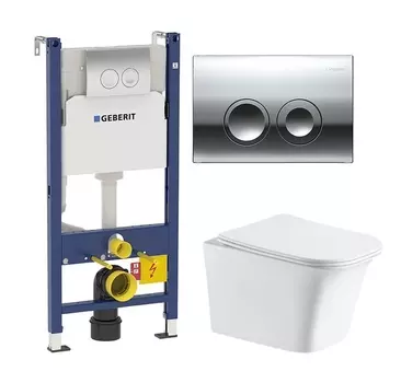 Комплект 3 в 1 инсталляция Geberit Duofix Delta + Подвесной унитаз CeruttiSpa Arno Aria CT7839 + кнопка хром