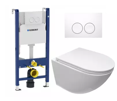 Комплект 3 в 1 инсталляция Geberit Duofix Delta + Подвесной унитаз Cerutti Spa Sella aria CT9529 Tornado с кнопкой белой круглой