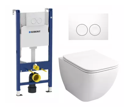 Комплект 3 в 1 инсталляция Geberit Duofix Delta + Подвесной унитаз Grossman GR-4447S с кнопкой смыва