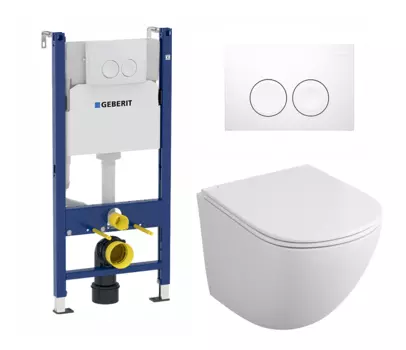Комплект 3 в 1 инсталляция Geberit Duofix Delta + Подвесной унитаз Owl 1975 Cirkel-H OWLT190302 с кнопкой смыва