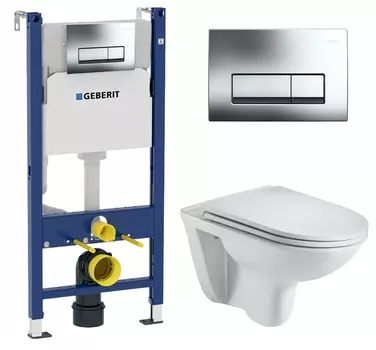 Комплект 3 в 1 инсталляция Geberit Duofix Delta + Подвесной унитаз WeltWasser Baarbach 004 GL-WT + кнопка хром