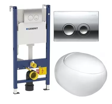 Комплект 3 в 1 инсталляция Geberit Duofix Delta + Подвесной унитаз WeltWasser Jeckenbach + кнопка хром