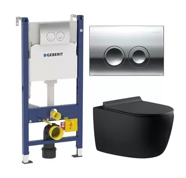 Комплект 3 в 1 инсталляция Geberit Duofix Delta + Унитаз подвесной Aquanet Cetus 287008 + кнопка хром