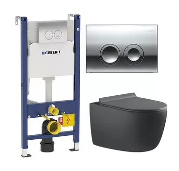 Комплект 3 в 1 инсталляция Geberit Duofix Delta + Унитаз подвесной Aquanet Cetus-GW 287009 + кнопка хром
