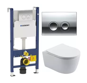 Комплект 3 в 1 инсталляция Geberit Duofix Delta + Унитаз подвесной Aquanet Smart 276395 + кнопка хром