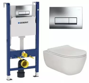 Комплект 3 в 1 инсталляция Geberit Duofix Delta + Унитаз подвесной Berges Wasserhaus Ego XL 082118 + кнопка хром
