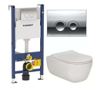 Комплект 3 в 1 инсталляция Geberit Duofix Delta + Унитаз подвесной Berges Wasserhaus Ego XL 082118 + кнопка хром