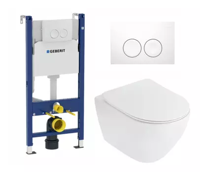 Комплект 3 в 1 инсталляция Geberit Duofix Delta + Унитаз подвесной Cezares Stylus CZR-513-TH-R + кнопка белая
