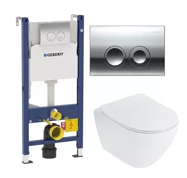 Комплект 3 в 1 инсталляция Geberit Duofix Delta + Унитаз подвесной Cezares Stylus CZR-513-TH-R + кнопка хром