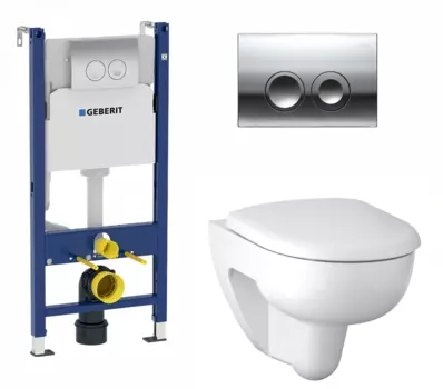 Комплект 3 в 1 инсталляция Geberit Duofix Delta + Унитаз подвесной Geberit Renova 500.801.00.1 + кнопка хром