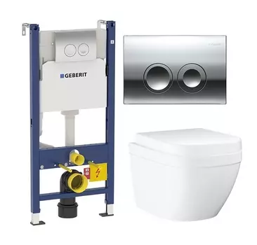 Комплект 3 в 1 инсталляция Geberit Duofix Delta + Унитаз подвесной Grohe Euro Ceramic 39206000 + кнопка хром