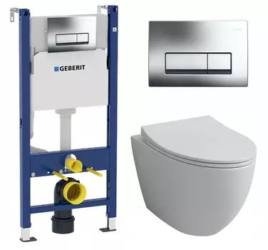 Комплект 3 в 1 инсталляция Geberit Duofix Delta + Унитаз подвесной Grossman GR-4451S + кнопка хром