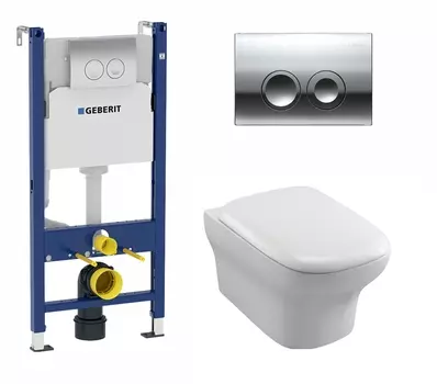 Комплект 3 в 1 инсталляция Geberit Duofix Delta + Унитаз подвесной Jacob Delafon Vox EDM102-00 + кнопка хром