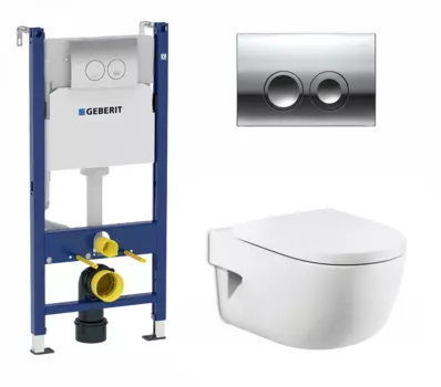 Комплект 3 в 1 инсталляция Geberit Duofix Delta + Унитаз подвесной Roca Meridian-N + кнопка хром