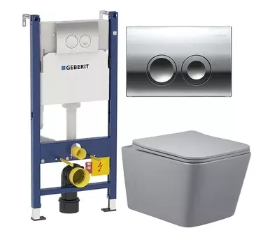 Комплект 3 в 1 инсталляция Geberit Duofix Delta + Унитаз подвесной Vincea Q-Line VT1-12MG + кнопка хром