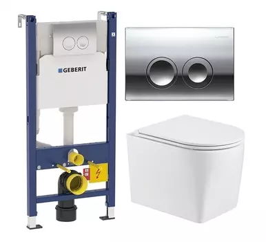 Комплект 3 в 1 инсталляция Geberit Duofix Delta + Унитаз подвесной WeltWasser Nesenbach 004 GL-WT + кнопка хром