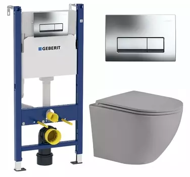 Комплект 3 в 1 инсталляция Geberit Duofix Delta + Унитаз подвесной Weltwasser WW Merzbach 043 MT-GR + кнопка хром
