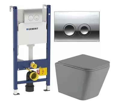 Комплект 3 в 1 инсталляция Geberit Duofix Delta + Унитаз подвесной Weltwasser WW SK Gelbach 041 MT-GR + кнопка хром