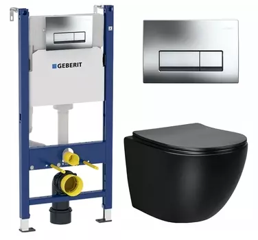 Комплект 3 в 1 инсталляция Geberit Duofix Delta + Унитаз Vincea Globo VT1-14SMB + кнопка хром