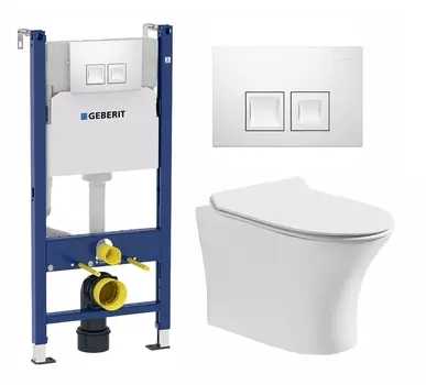 Комплект 3 в 1 инсталляция Geberit Duofix + Подвесной безободковый унитаз CeruttiSpa Bernina aria CT7191 + кнопка белая