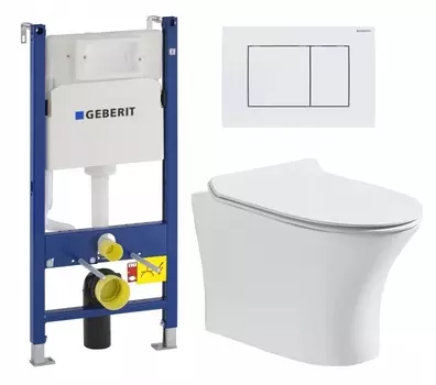 Комплект 3 в 1 инсталляция Geberit Duofix + Подвесной безободковый унитаз CeruttiSpa Bernina aria CT7191 + кнопка белая