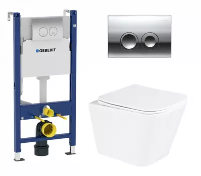Комплект 3 в 1 инсталляция Geberit Duofix + Подвесной унитаз BelBagno Due + кнопка хром Delta21