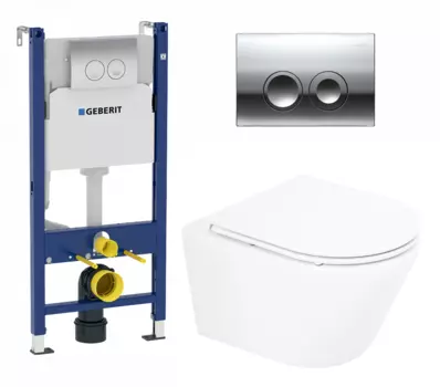 Комплект 3 в 1 инсталляция Geberit Duofix + Подвесной унитаз BelBagno Tre + кнопка хром Delta21
