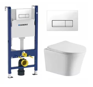 Комплект 3 в 1 инсталляция Geberit Duofix + Подвесной унитаз CeruttiSpa Adige Aria CT7837 + кнопка белая