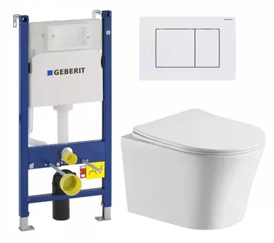 Комплект 3 в 1 инсталляция Geberit Duofix + Подвесной унитаз CeruttiSpa Adige Aria CT7837 + кнопка белая