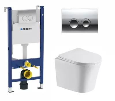 Комплект 3 в 1 инсталляция Geberit Duofix + Подвесной унитаз CeruttiSpa Adige Aria + кнопка хром Delta21