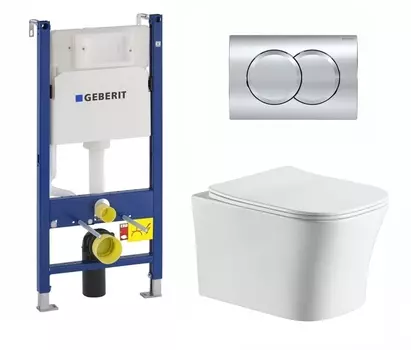 Комплект 3 в 1 инсталляция Geberit Duofix + Подвесной унитаз CeruttiSpa Marmolada aria CT7778 белый + кнопка хром Delta01