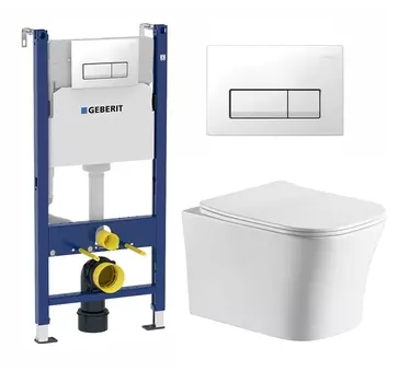 Комплект 3 в 1 инсталляция Geberit Duofix + Подвесной унитаз CeruttiSpa Marmolada aria CT7778 + кнопка белая