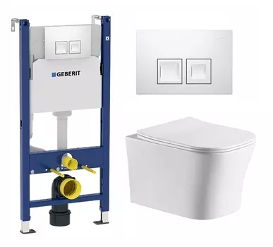 Комплект 3 в 1 инсталляция Geberit Duofix + Подвесной унитаз CeruttiSpa Marmolada aria CT7778 + кнопка белая