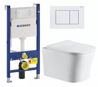 Комплект 3 в 1 инсталляция Geberit Duofix + Подвесной унитаз CeruttiSpa Marmolada aria CT7778 + кнопка белая