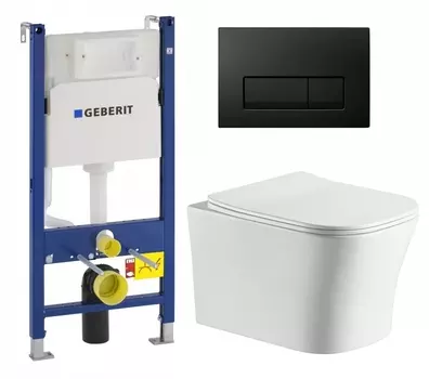 Комплект 3 в 1 инсталляция Geberit Duofix + Подвесной унитаз CeruttiSpa Marmolada aria CT7778 + кнопка черная глянцевая