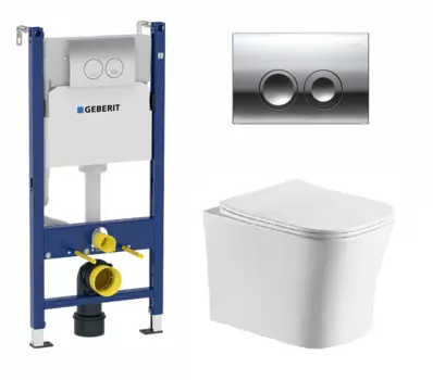 Комплект 3 в 1 инсталляция Geberit Duofix + Подвесной унитаз CeruttiSpa Marmolada Aria + кнопка хром Delta21