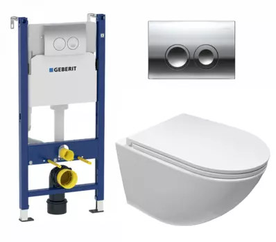 Комплект 3 в 1 инсталляция Geberit Duofix + Подвесной унитаз Cerutti Spa Sella aria CT9529 Tornado + кнопка хром Delta21