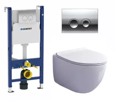 Комплект 3 в 1 инсталляция Geberit Duofix + Подвесной унитаз Esbano Garcia + кнопка хром Delta21