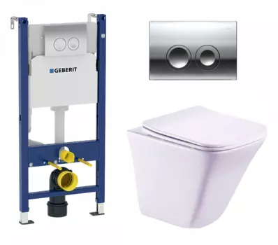 Комплект 3 в 1 инсталляция Geberit Duofix + Подвесной унитаз Esbano Luchena-C + кнопка хром Delta21